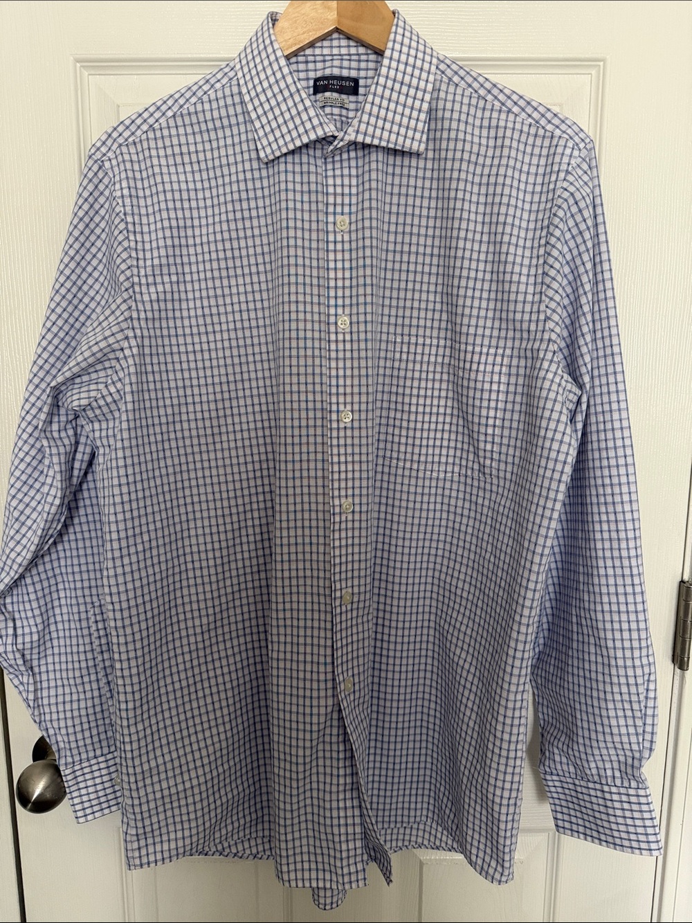 Van Heusen Blue and White Checked Dress Shirt | Size 16
